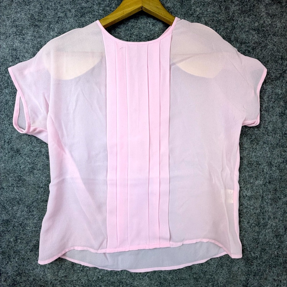 Vintage Ship'n Shore Sheer Secretary Blouse Womens 8 Pink Shell Pleated Office